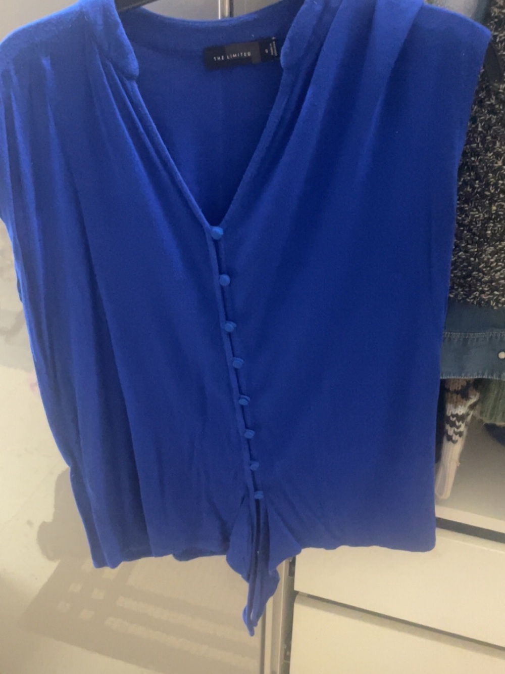 The Limited Cobalt Blue Sleeveless Button-Front Tie-Hem Top